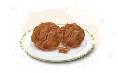 Jaggery Sugar cane vector illustration on a white plate isolated on a white background