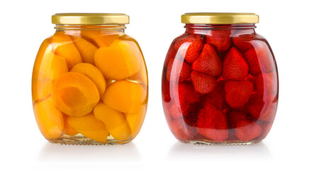 apricotand strawberry  jars isolated - obrazy, fototapety, plakaty