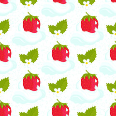 Strawberries with cream. Seamless wallpaper.