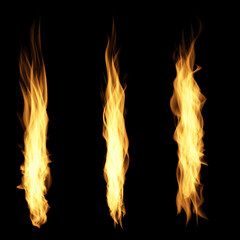 Fototapeta premium Fire flames blaze conflagration texture elements burning isolated on dark background