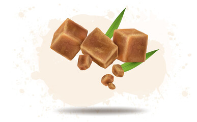 Jaggery Sugar cane cubes Vector illustration isolated on white background