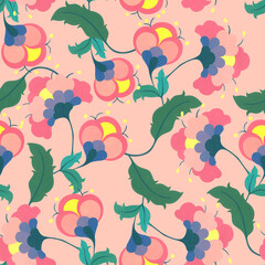 Watercolor flowers in folklore style. Stylized roses. Delicate folk art style pattern.