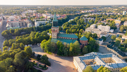 Aerial view of Turku Cathedral in summer day in Finland.