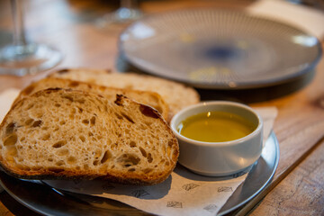 sliced bread with olive oil