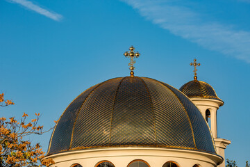 The golden domes of the church in Ahtopol, on Black Sea, Bulgaria