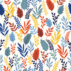Botanical vector background. Cute colorful seamless pattern with hand drawn leaves and branches. Simple trendy floral print for fabric, wallpaper, stationery, wrapping paper