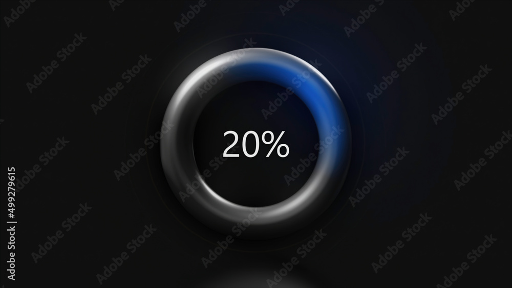 Poster blue circular radial percentage progress ring on a black backgrounds. motion. abstract visualization