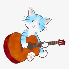 ネコが楽しそうにギターを弾いて