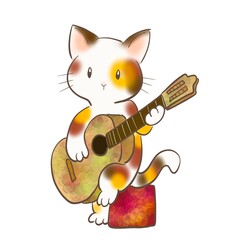 ネコが楽しそうにギターを弾いているイラスト