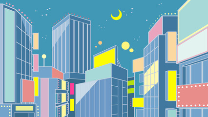 都会の夜景のイラスト【繁華街・歓楽街・夜の町】 - obrazy, fototapety, plakaty