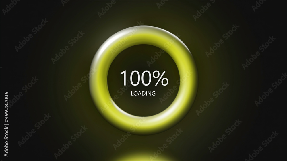 Aufkleber 3d yellow pulsating loading bar with changing percentages. creative. circular graph animation with t