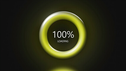 3D yellow pulsating loading bar with changing percentages. Creative. Circular graph animation with the percentage changing from 0 to 100.