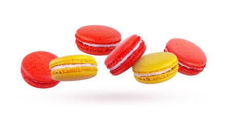 Cherry macaroon isolated on white background. A beautiful cookie. Mint