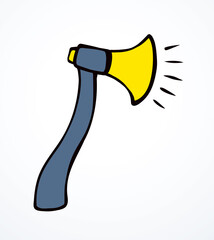 Loudspeaker in the shape of an axe. Concept of hurtful phrases
