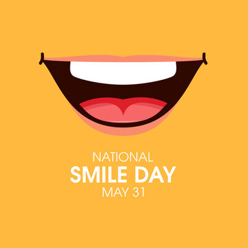 National Smile Day greeting card with big smile vector. Smiling mouth icon vector isolated on a yellow background. Smile Day Poster, May 31. Important day