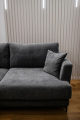 black new sofa for rest in the interior of the room