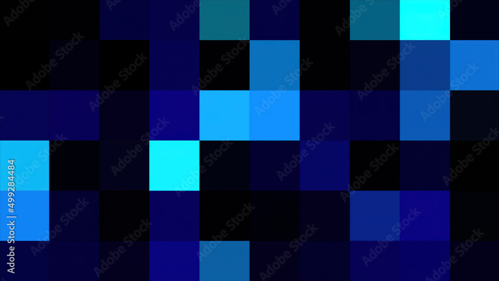 Fototapete Moving and blinking colorful mosaic squares. Motion. Blurred pixelated bue pattern in random shimmering motion.