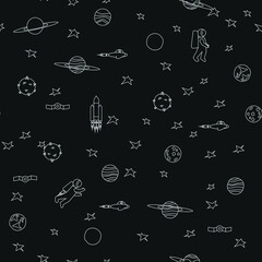 Black space background. Seamless pattern. Vector illustration