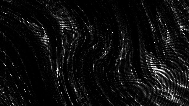 Dark Monochrome. Motion. A Black Background On Which White Bright Lines Float Spreading All Over The Footages.