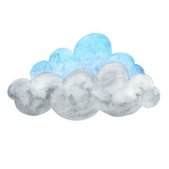 Rain cloud, cloudy day weather forecast sign watercolor illustration.