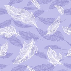 Romantic elegant sketch outline feather vector pattern - 499286637