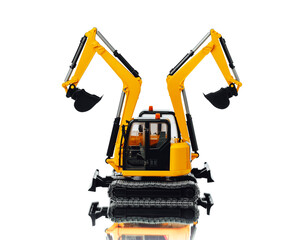 two excavator models abstract composition, isolated on white background