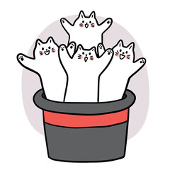 Cartoon cute cats in magician hat vector.