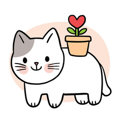 Cartoon cute cat and love pot vector.