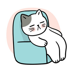 Cartoon cute cat sleeping on sofa vector.