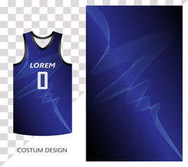 basketball jersey pattern design template. black blue gradient abstract background with blue line art waves with sound wave technology concept. design for fabric pattern