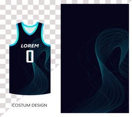 basketball jersey pattern design template. dark blue abstract background with blue line art waves with sound wave technology concept. design for fabric pattern