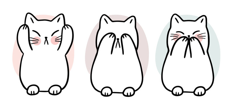Cartoon cute cat close eyes eays and mouth vector.