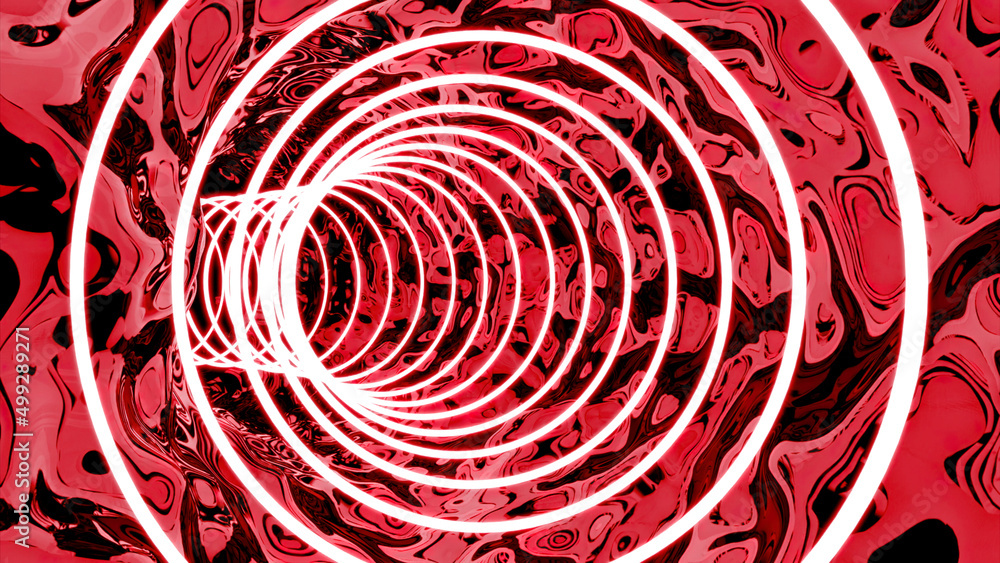 Poster yellow and red background.design. bright blots next to which are bright illuminated circles that cre