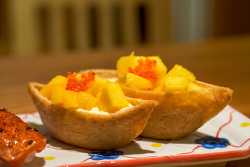 A classic and delicious Japanese dish, mango tofu skin sushi
