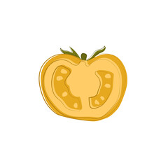 Half stylized yellow ripe tomato, isolated clipart. Healthy food.