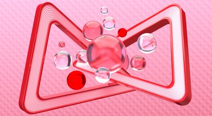 3D rendering. Abstraction, 3d white-red balls in space on a pink background, side view. Wallpaper, advertising, background for the site, business cards, poster.
