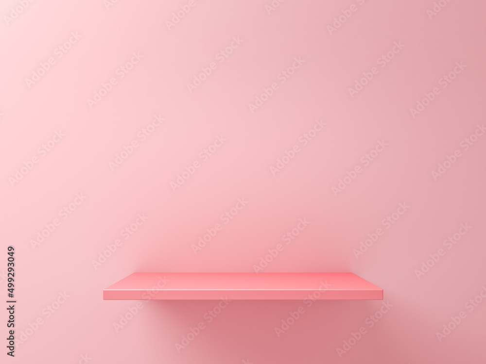 Fototapete Minimal pink display shelf isolated on pink pastel color wall background with shadow minimal creative idea conceptual 3D rendering