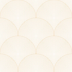 Gold and white geometric pattern, fish scale print, seamless repeat - obrazy, fototapety, plakaty