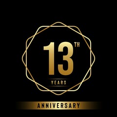 13 Years Anniversary logotype. Anniversary celebration template design with golden ring for booklet, leaflet, magazine, brochure poster, banner, web, invitation or greeting card. Vector illustrations