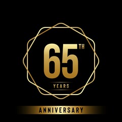 65 Years Anniversary logotype. Anniversary celebration template design with golden ring for booklet, leaflet, magazine, brochure poster, banner, web, invitation or greeting card. Vector illustrations