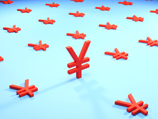 Obraz premium The Japanese Yen symbols laid out neatly lined up.