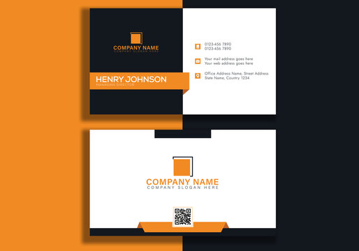 Horizontal ash and yellow with white shapes business card design template