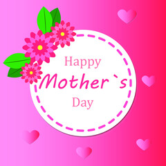 Mother's day greeting card with paper flowers and hearts. Festive background. Vector illustration