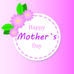 Mother's day greeting card with pink paper flowers. Festive background. Vector illustration