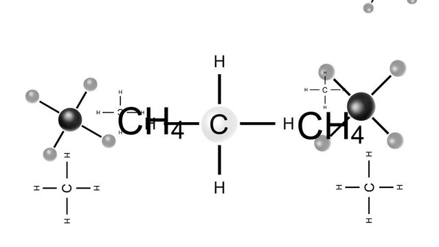 Animation with the methane chemical formula CH4 (seamless loop)
