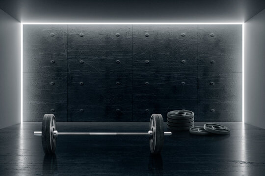Image of barbell in the gym. The concept of sport and healthy lifestyle