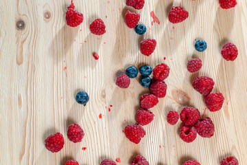 large blueberries and ripe raspberries