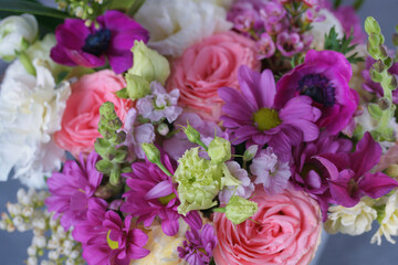 Decorative bouquet of many different small and large flowers
