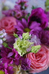 Decorative bouquet of many different small and large flowers