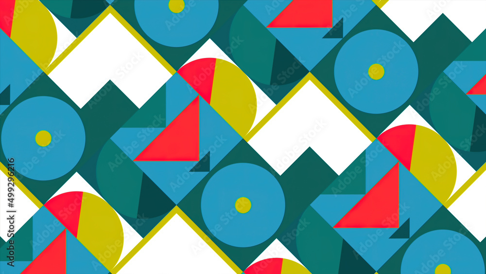 Poster blue abstraction. motion. various geometric shapes changing color and location constantly alternatin